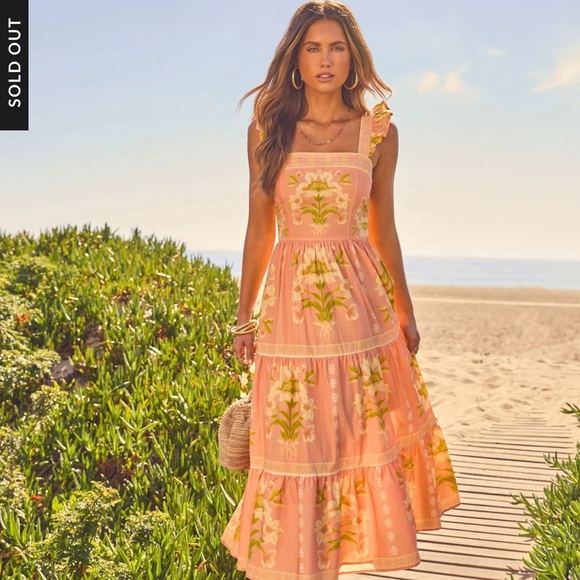 Vici Dresses & Skirts - Vici Peach Floral Tiered Maxi Dress